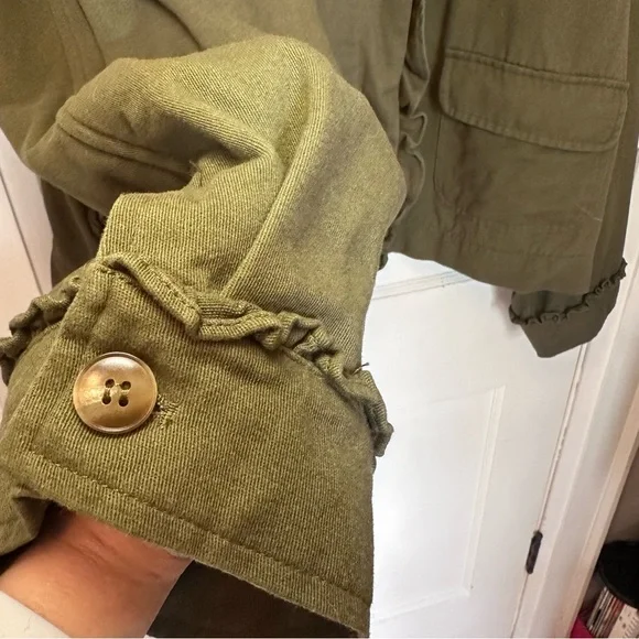 Anthropologie Dolan Olive Green Ruffled Utility Jacket, Zip & Snap Closure, 3X - Picture 5 of 16